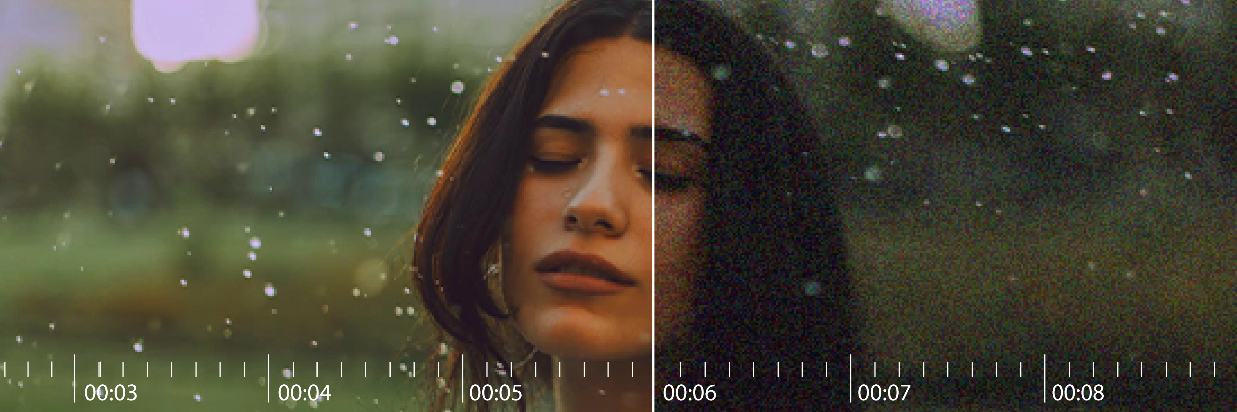 a girl in the nature scene with original video and video upscaled effect